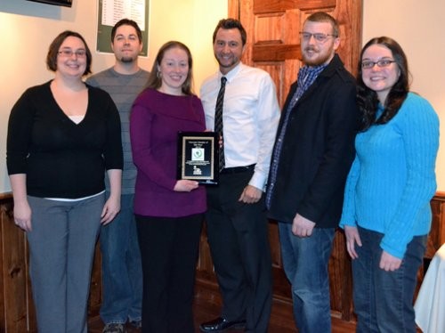 Quadsimia personnel honored as co-recipient VOTY by Indium Corporation. Pictured from left to right: Rachael Arnold, Rob Perry, Sheena Bohl, Rocco Fernalld, Alex Tracy and Adara Wilczak